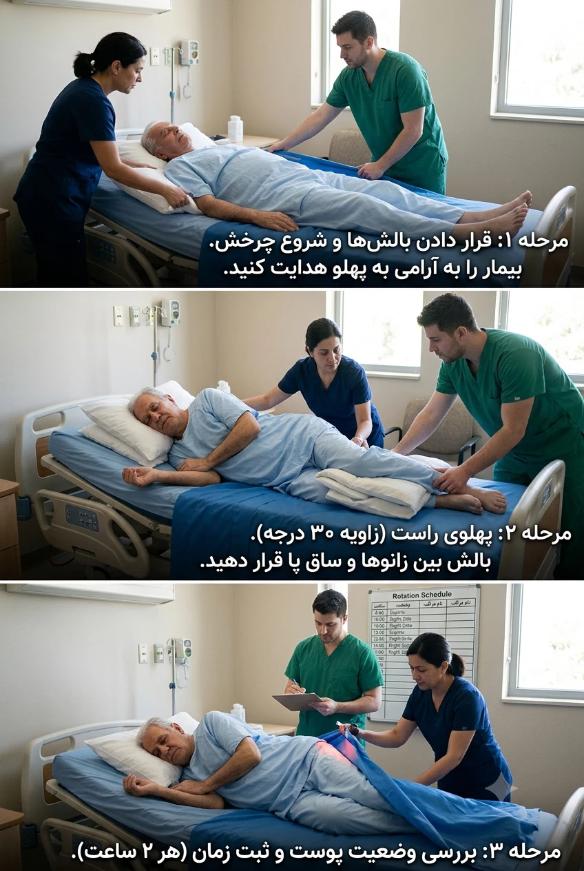 نحوه چرخش بیمار در بستر برای جلوگیری از زخم بستر